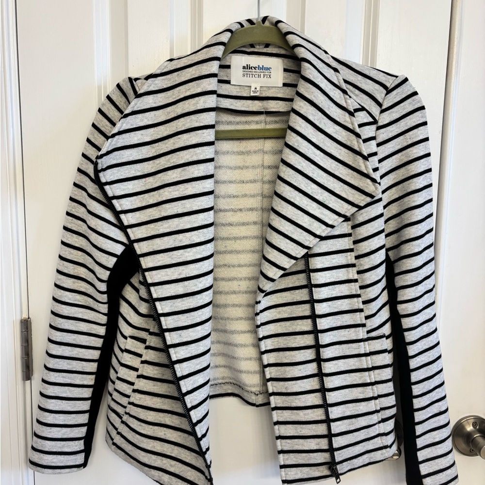 Alice Blue Women's Black and White Striped Blazer